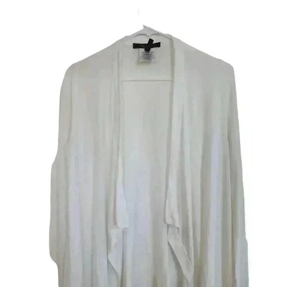 BCBGMAXAZRIA Women's White Lyocell/Spandex Knit Jacklin Raglan Open Front Hi-Lo - Picture 3 of 10